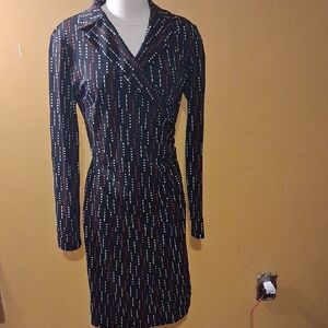 Express Black and Red Patterned Long Sleeve Dress